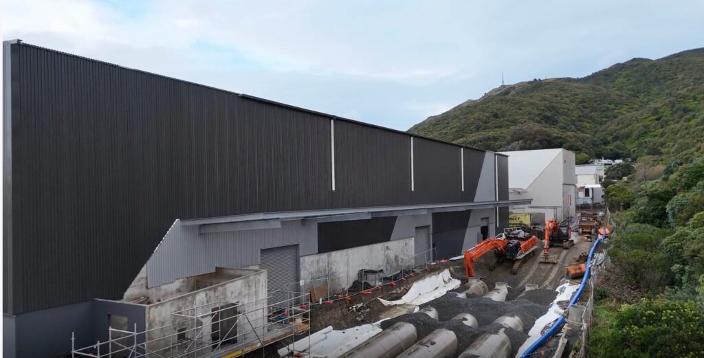 Progress being made at the back of Crown's new warehouse, Poriria, Wellington, NZ July 2026