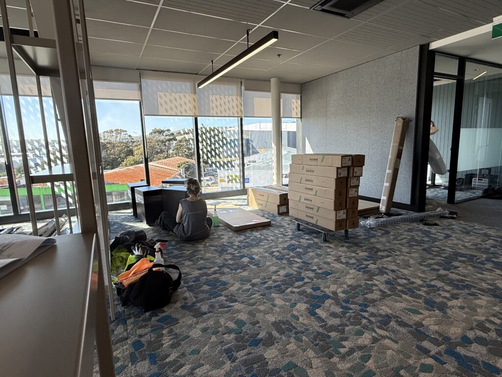 Carpet laid, now in goes the furniture Crown's new offices in Porirua, Wellington Sept 2026