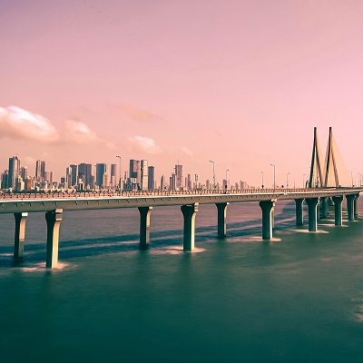 Mumbai Bandra Worli Sea Link with Mumbai skyline behind, India Shamoil 1