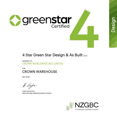 NZGBC 4GS CERTIFIED CERTIFICATE CROWN WAREHOUSE CROWN WORLDWIDE NZ LTD