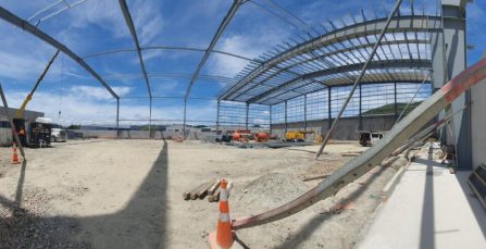 Panorama of Crown Worldwide NZ's new building outline taking shape December 2026